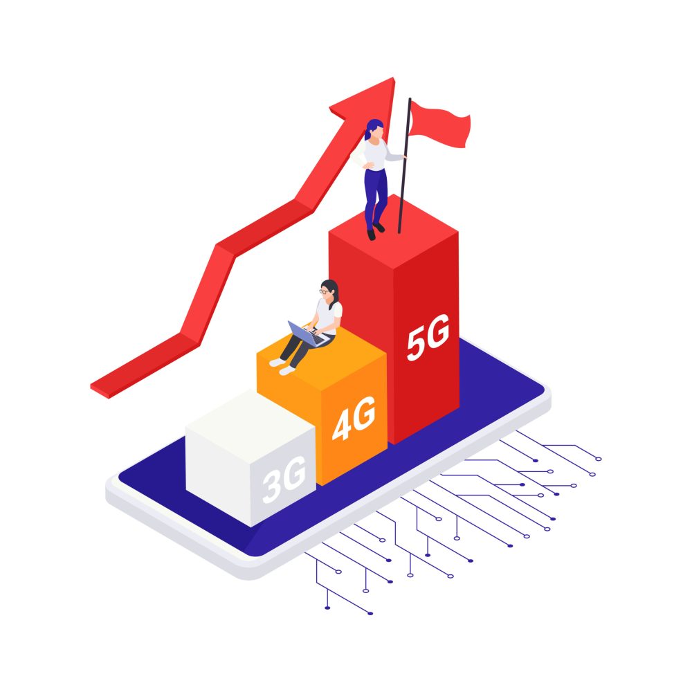 5G Internet Concept Isometric high speed 5g internet technology concept with colorful 3d elements vector illustration